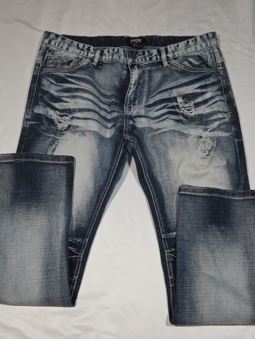 Fbrk Distressed Straight Leg Blue Jeans Size 38x32